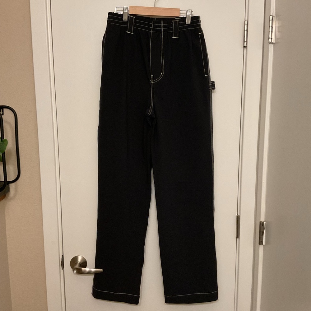 Urban Outfitters Black Cargo Pants with White Stitching